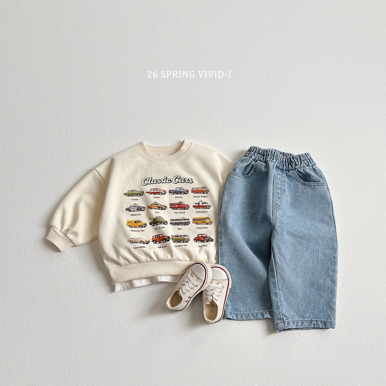 🌸預訂 韓國直送🌸🇰🇷VIVIDI三色迷你車車印花寬鬆衛衣