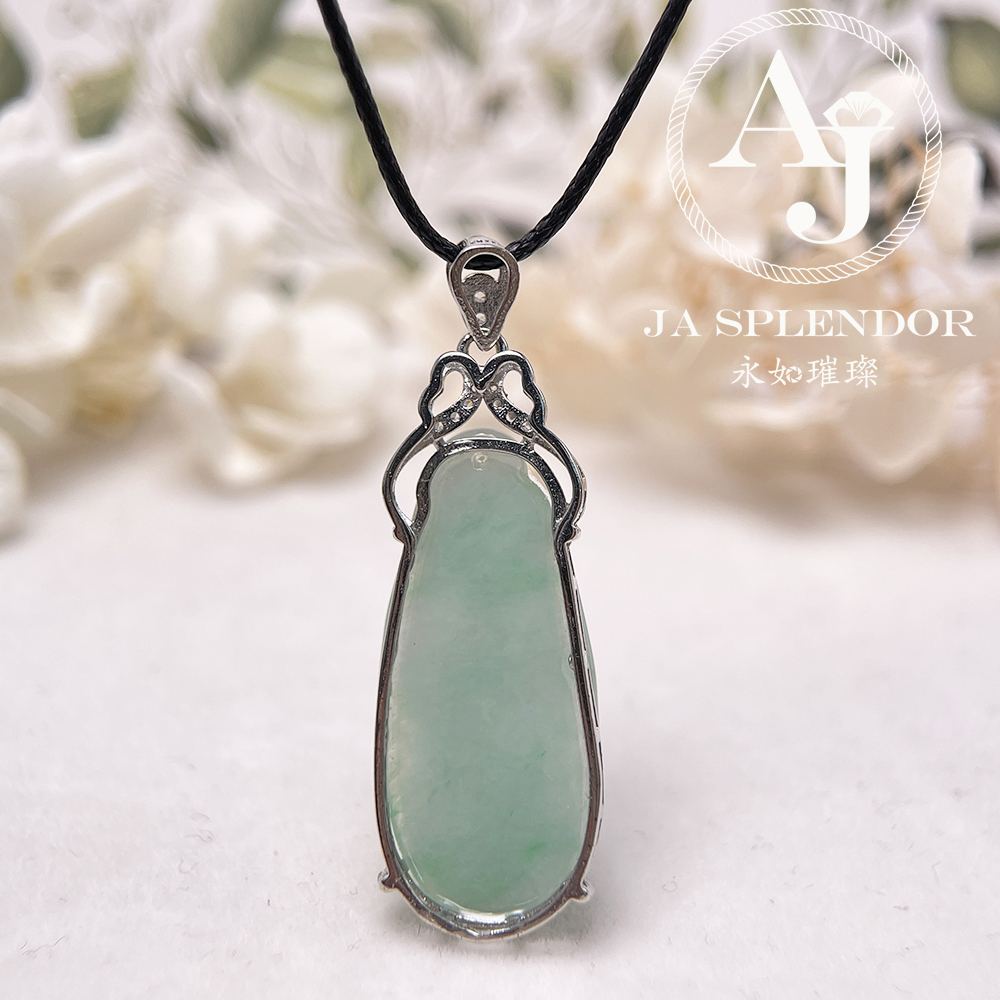 JNS-65 天然翡翠A玉 膠潤細糯化白底青四季平安福豆吊墜