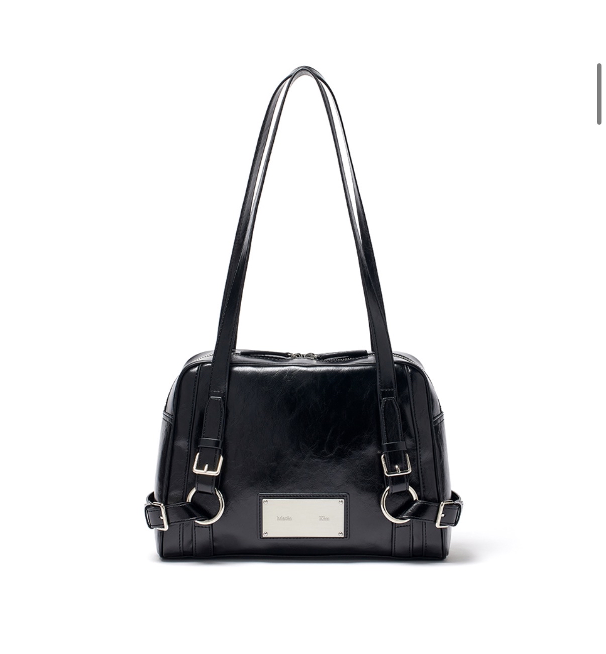 MATIN KIM特價場 BIKER DETAIL SQUARE SHOULDER BAG IN BLACK
