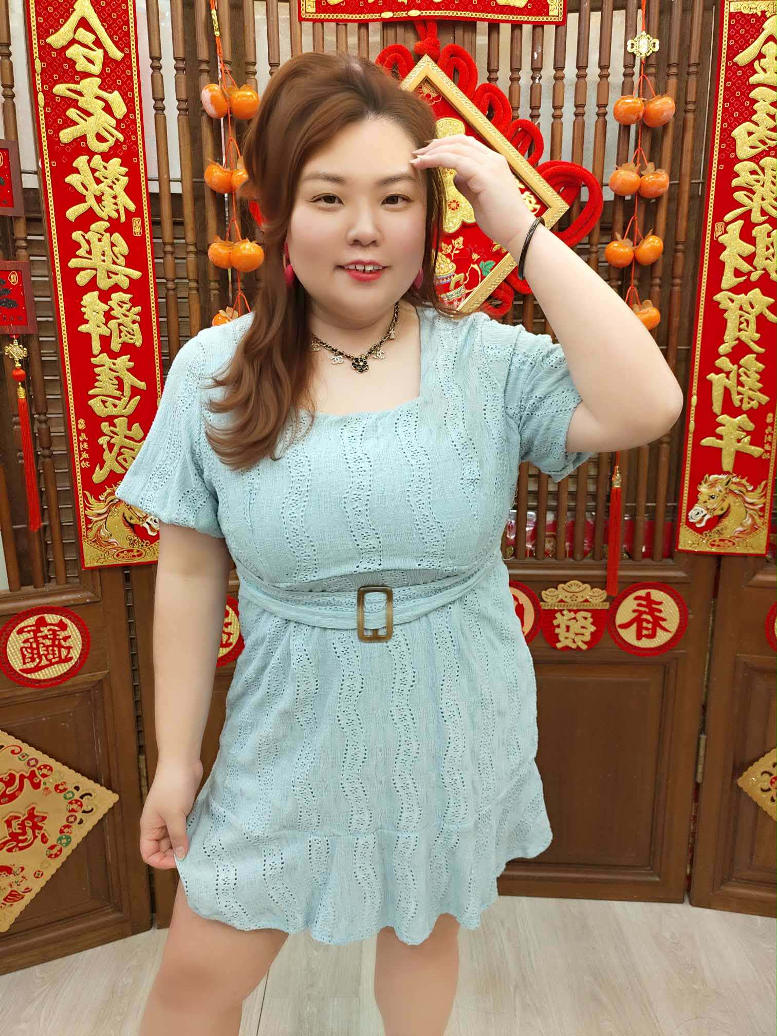 NFC05 TW#3839 四方领洞洞腰带连衣裙