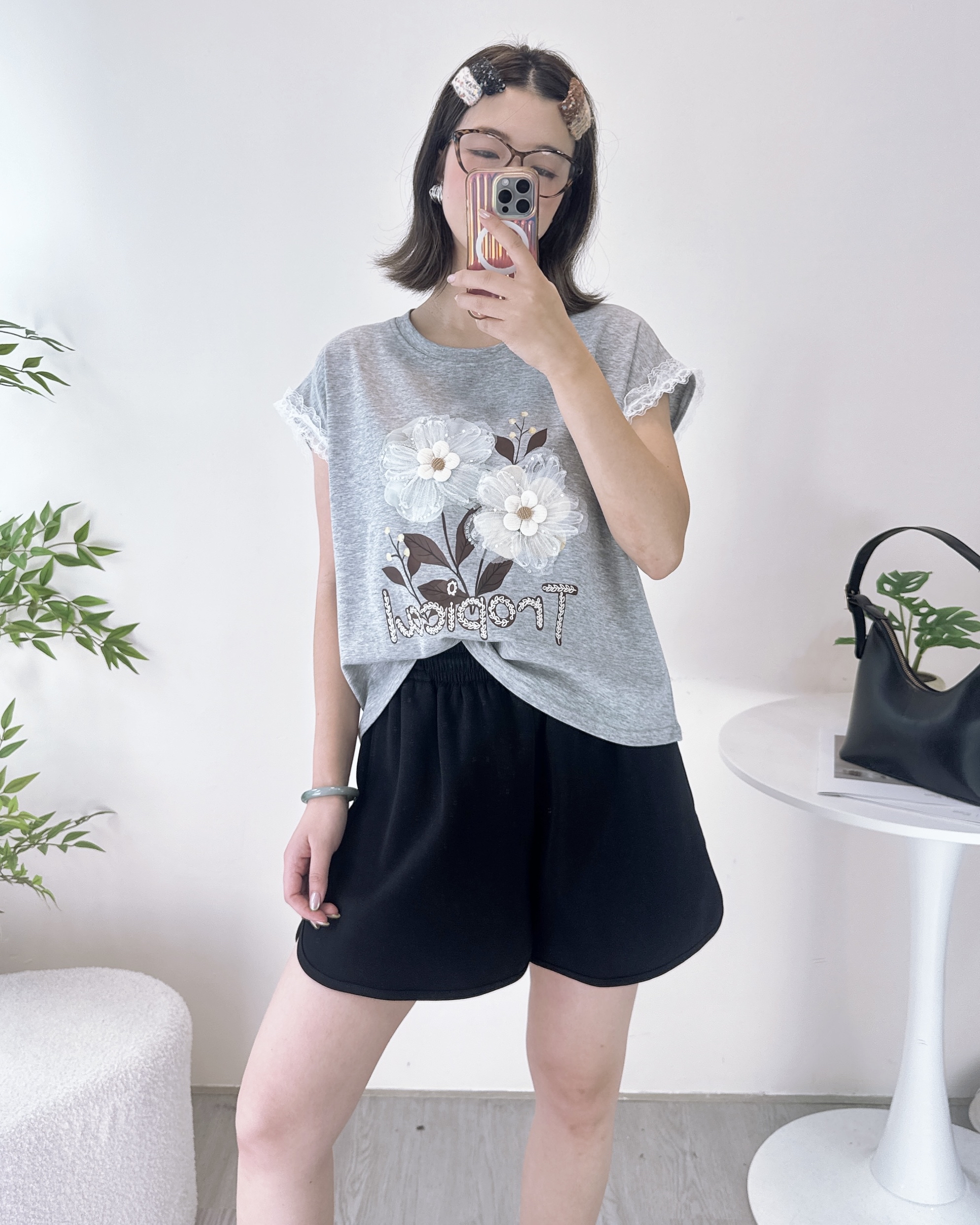 重工花花棉料小短裝上衣 2色