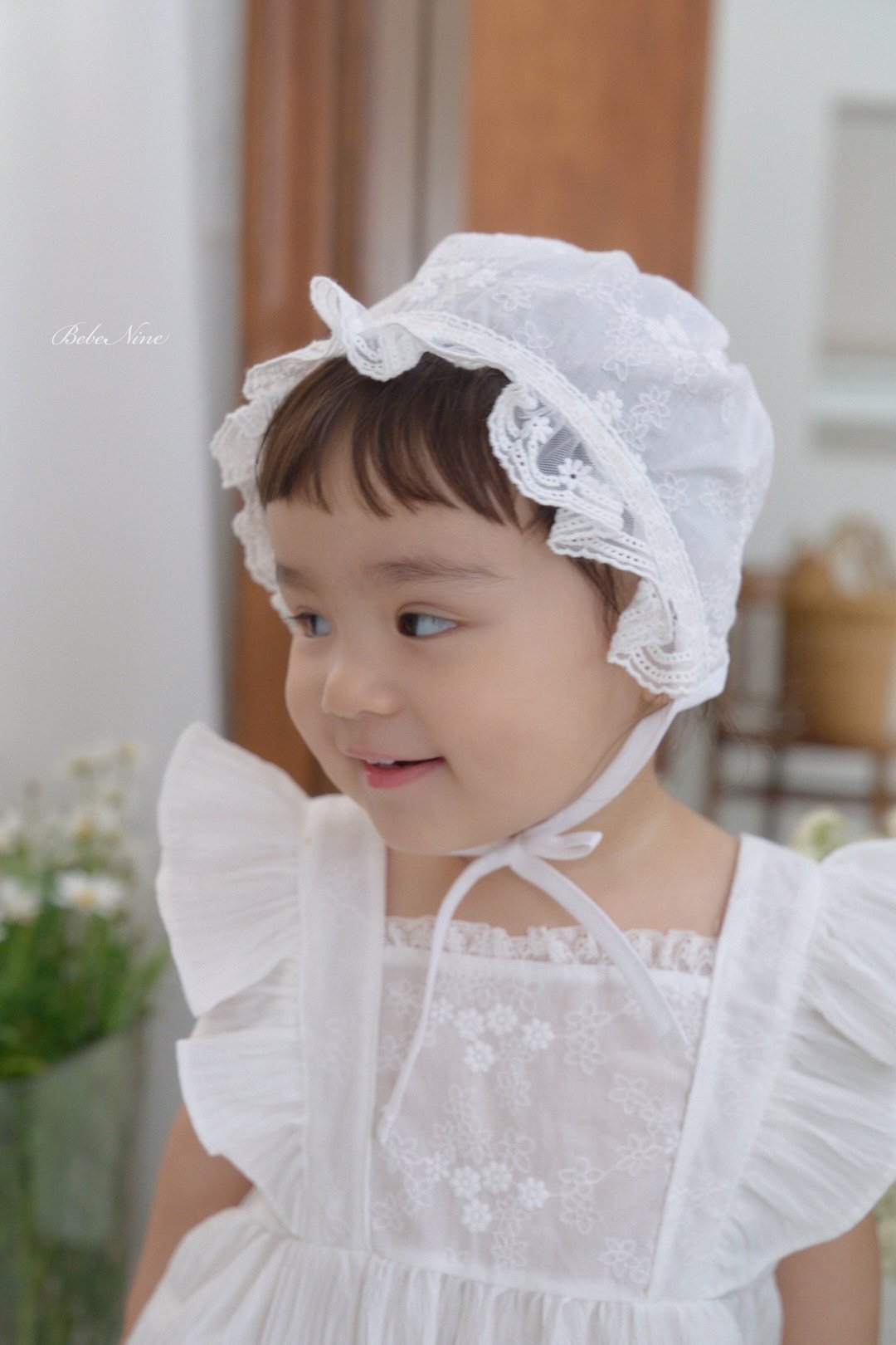 ☀️預訂 韓國直送☀️🇰🇷Bebeninie蕾絲花邊純棉嬰兒包耳帽