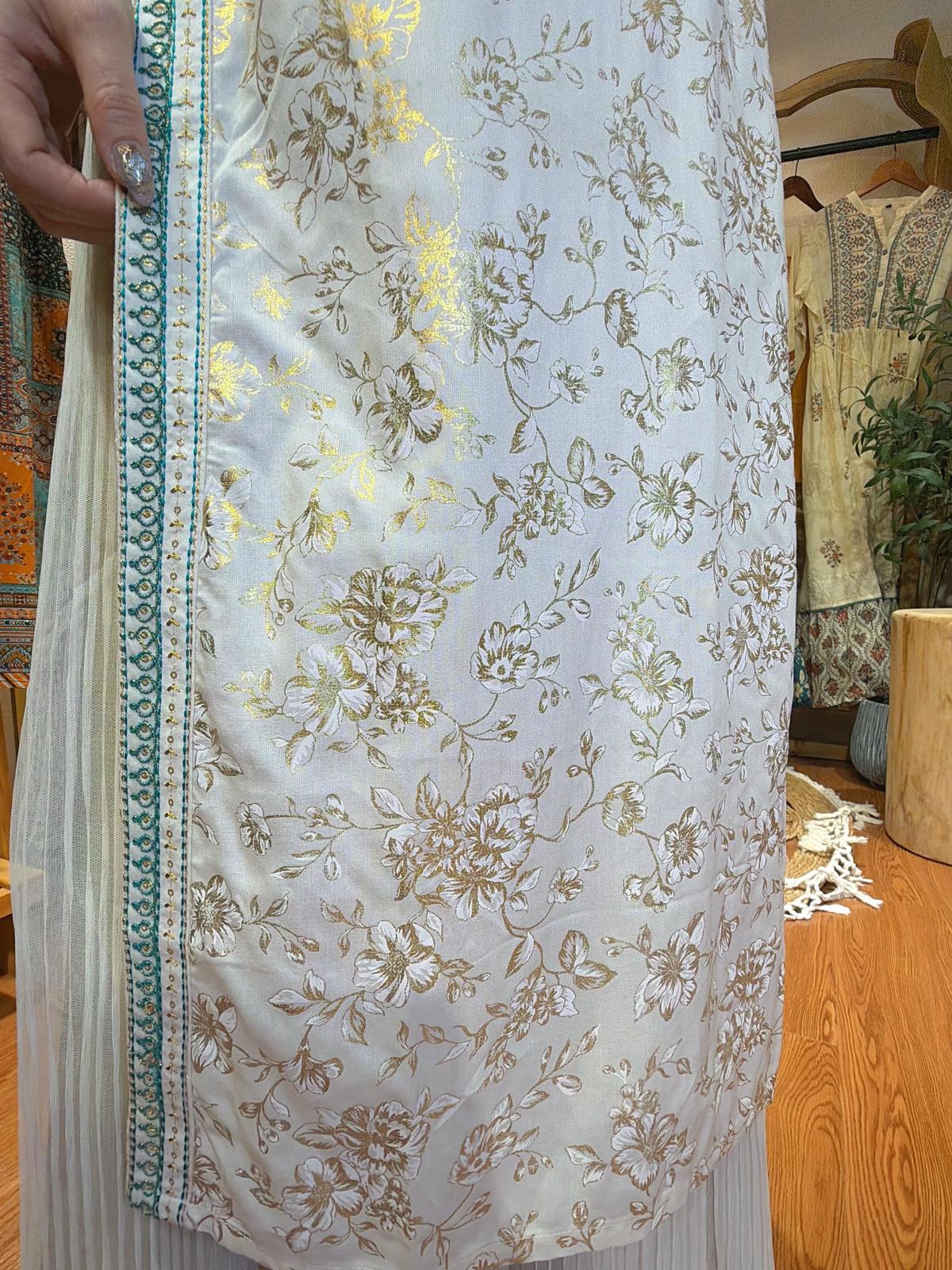 2158 White Golden stampling Kurta 44"