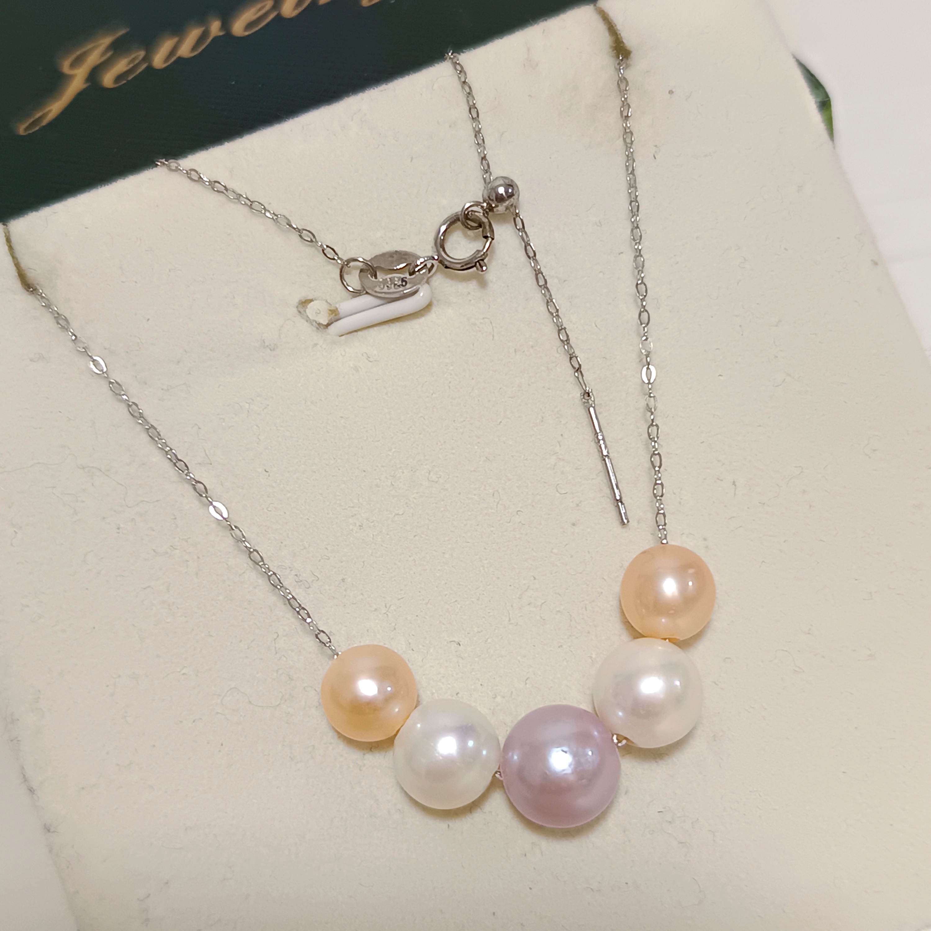 特價品‼️近正圓強光淡水愛迪生糖果色珍珠微笑鍊(含s925銀萬能針鍊）