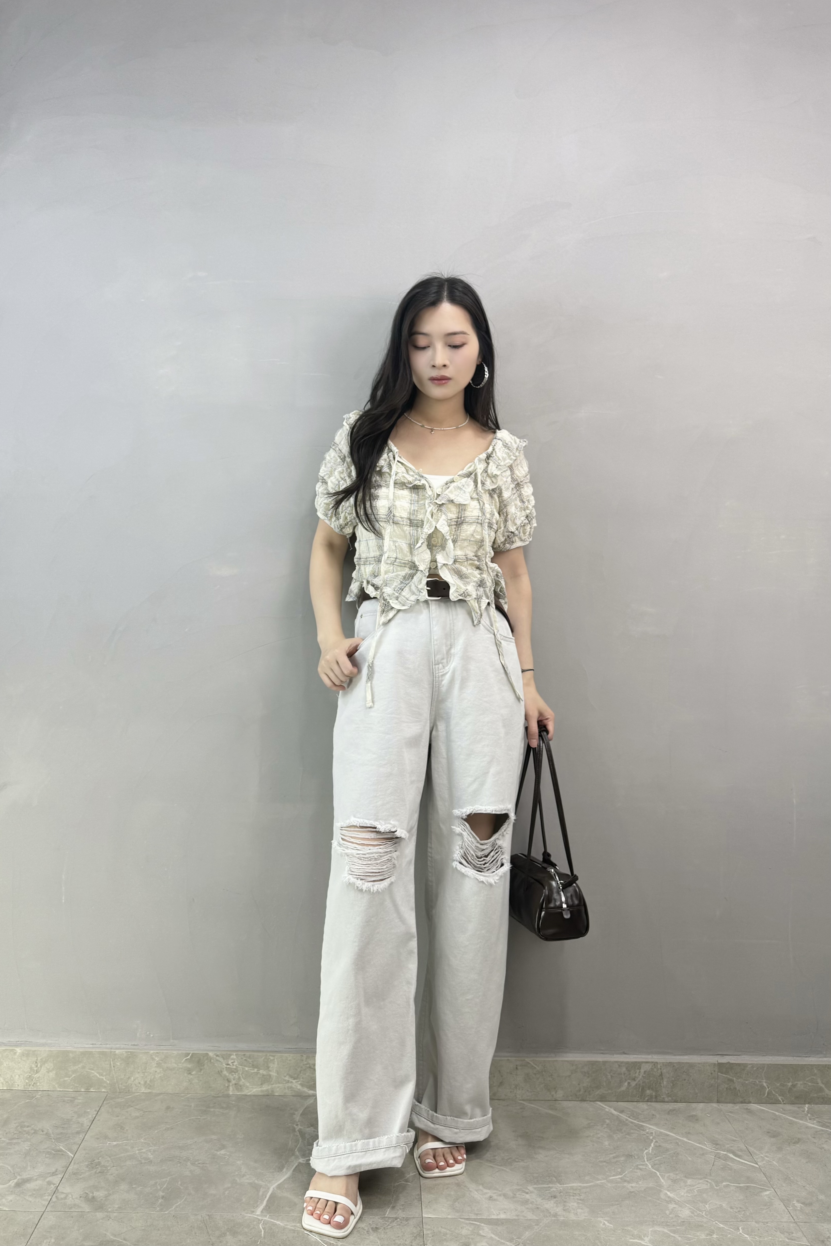 W68 格仔ruffle Top