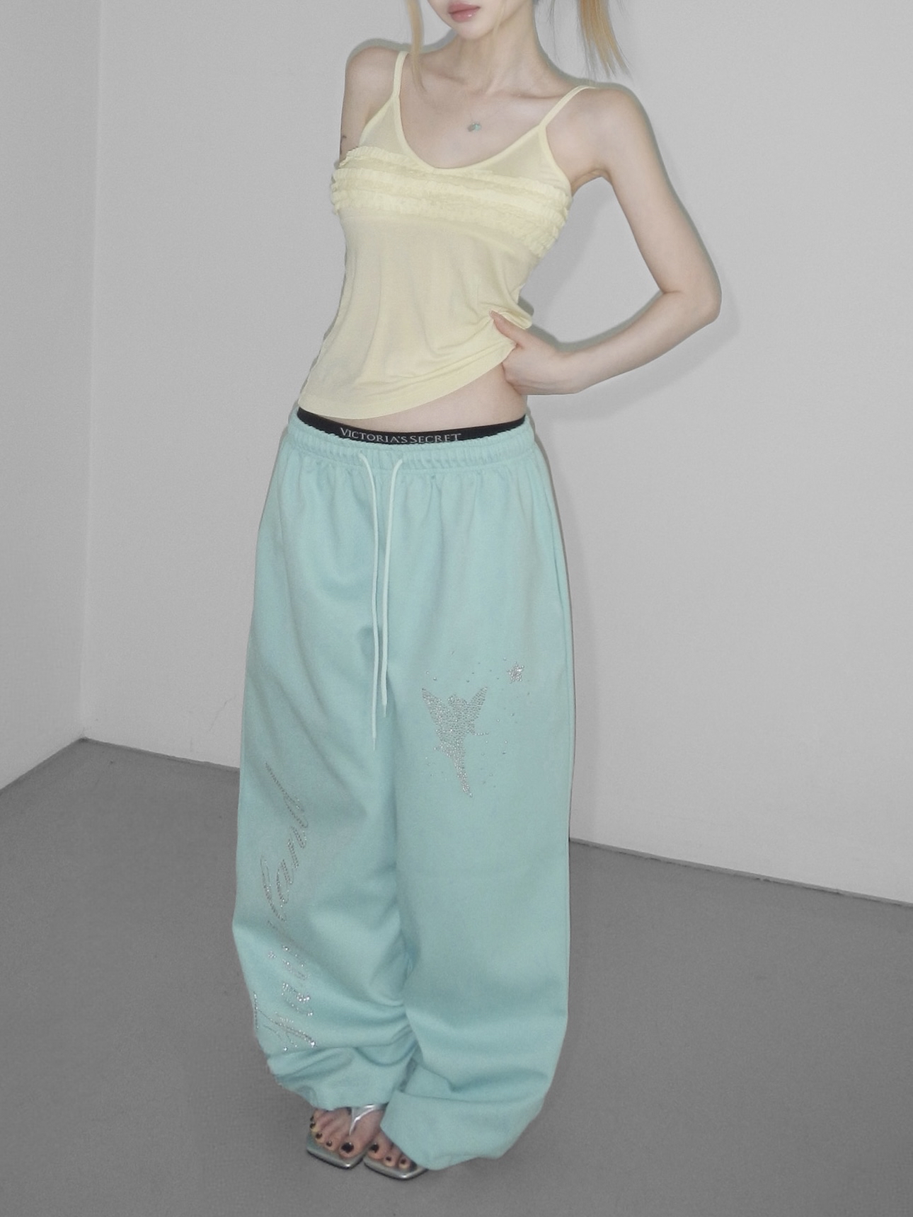 Rhinestone Graphic Wide-Leg Pants