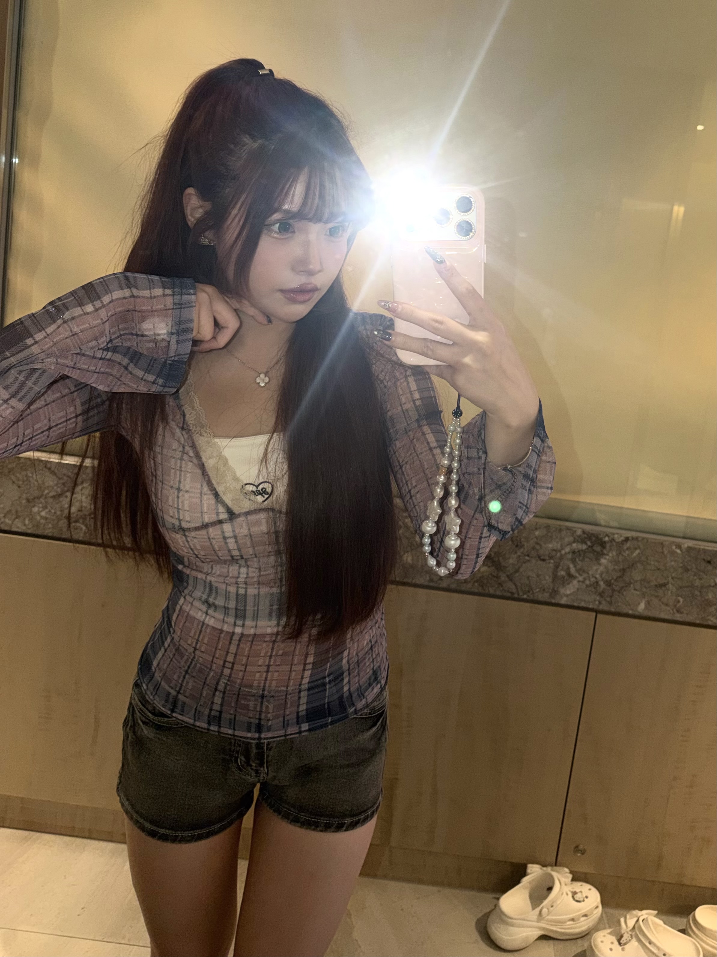 (店主大推❤️‍🔥）韓國少性感透薄格仔Lacy 邊邊 Top