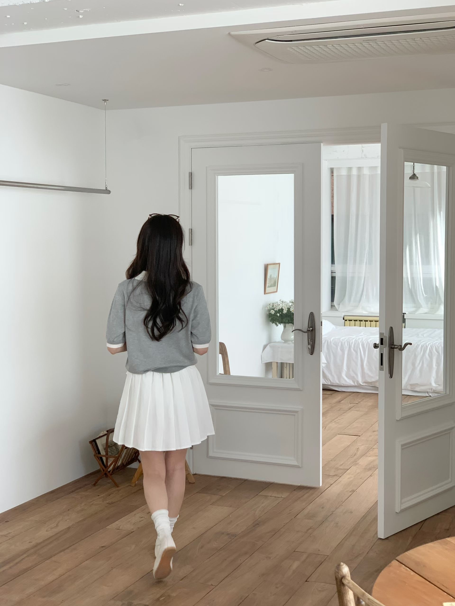 CT24 學院風不規則排釦百褶短裙