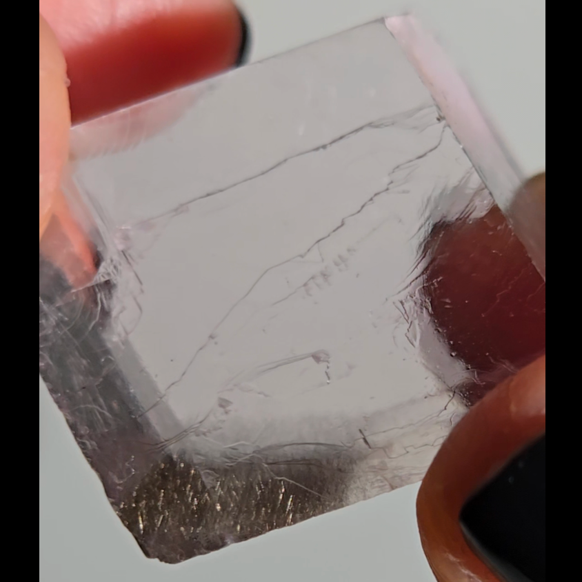Purple calcite cube with silver rutiles - PC7