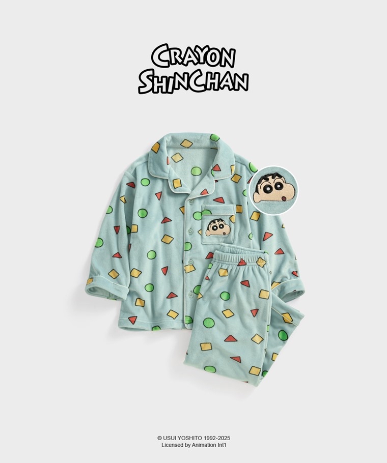 💚代購 台灣直送💚正版授權 蠟筆小新滿印絲絨長袖家居服上下套裝