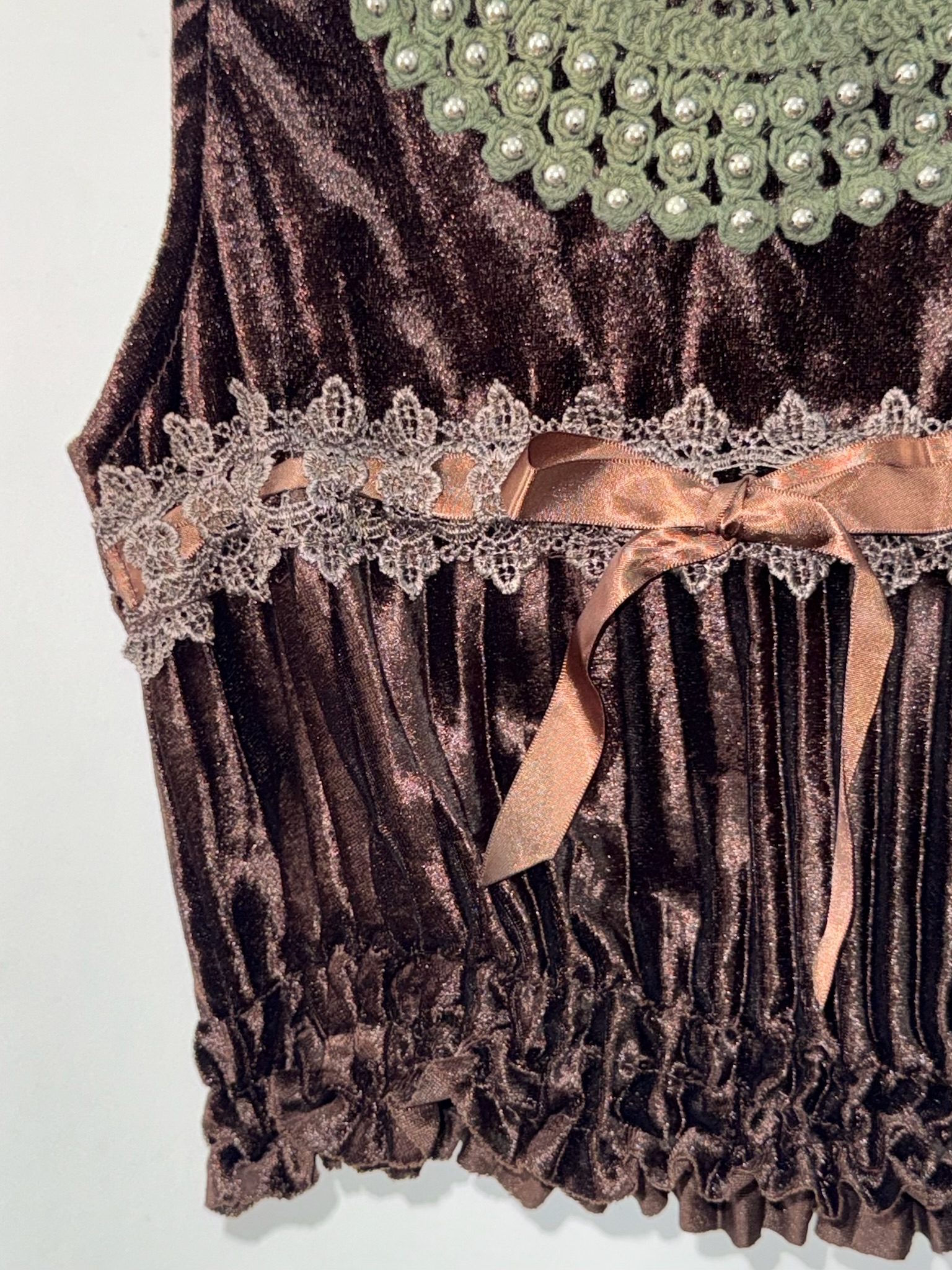Brown Velvet Beaded Neckline Top