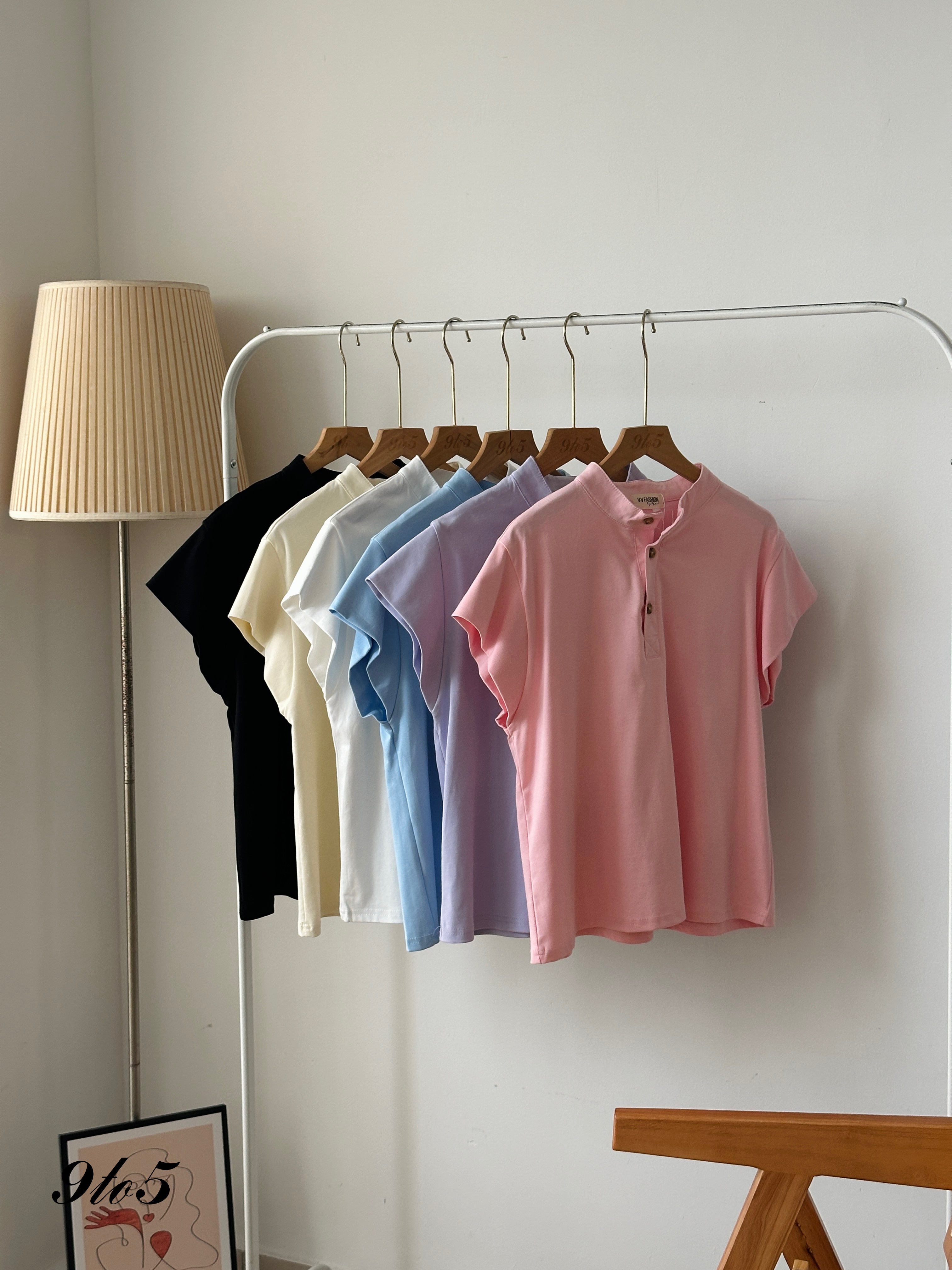 T3899 Band Collar Top - 6 Colors