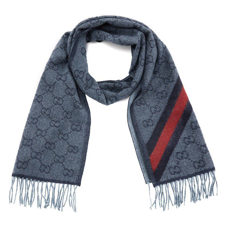 現貨 Gucci 經典條紋配GG圖案圍巾