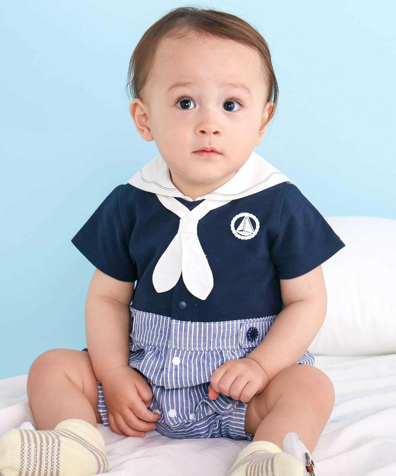 🇯🇵預訂 日本直送🇯🇵Slap Slip Baby兩色海洋風水手領短袖連身服