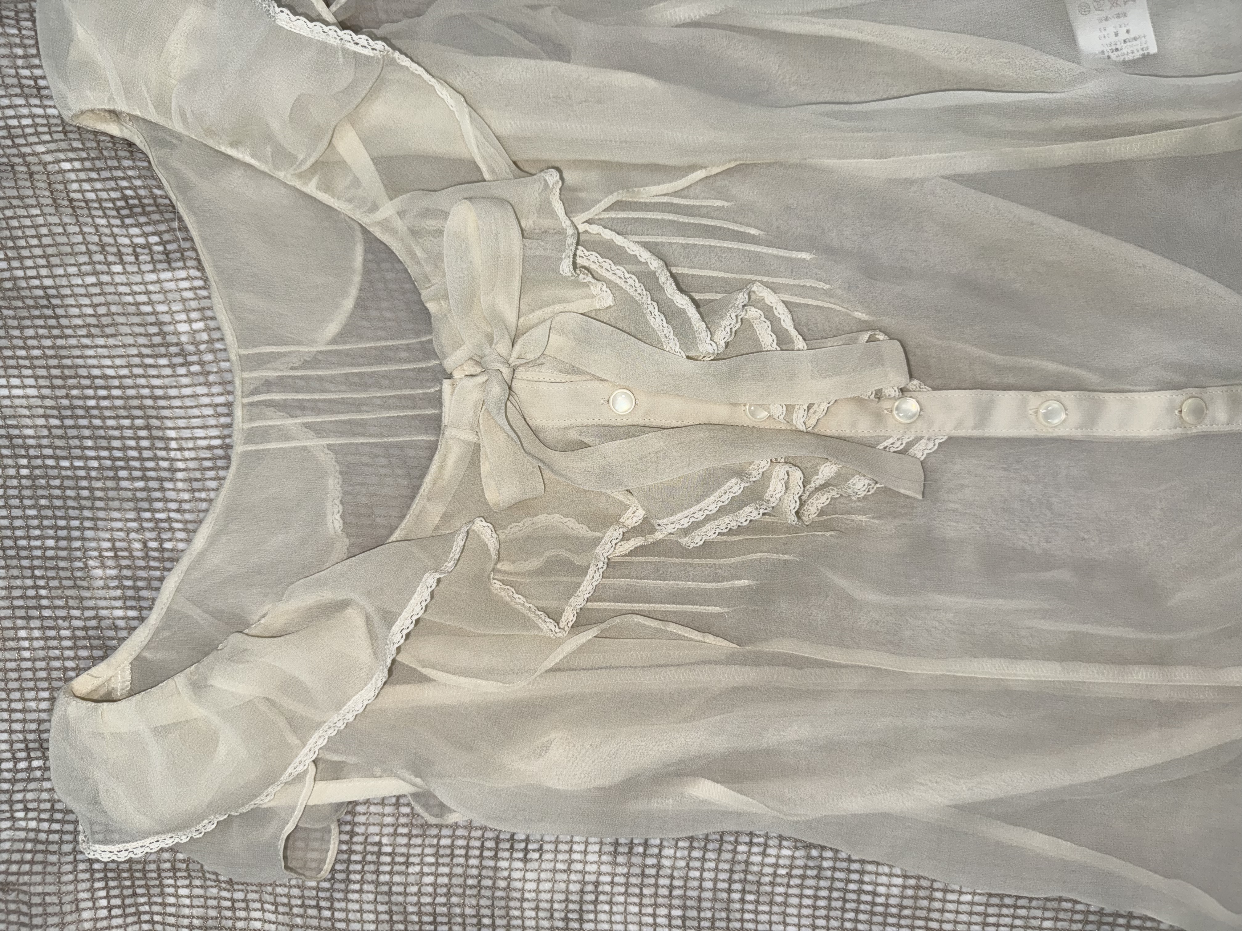 Sheer Button-Up Alabaster Mist Ruffle Top