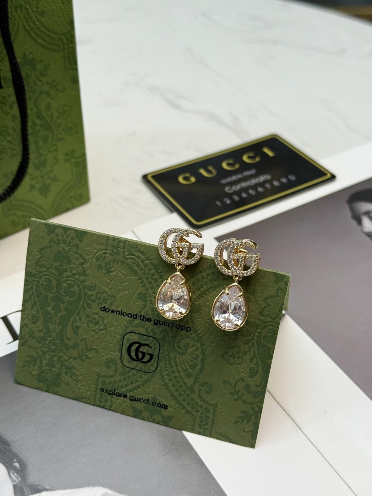 【原單】GUCCI GG Marmont Crystal Drop Earrings 水滴吊墜耳環 - 禮盒裝