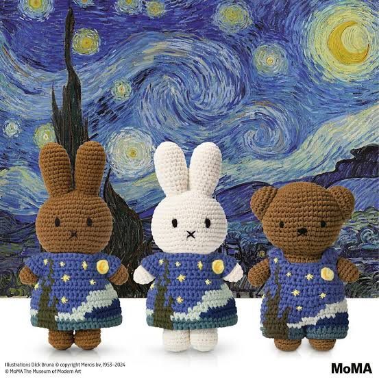 Miffy 梵谷名畫《星月夜》洋裝限定 鉤針毛絨公仔