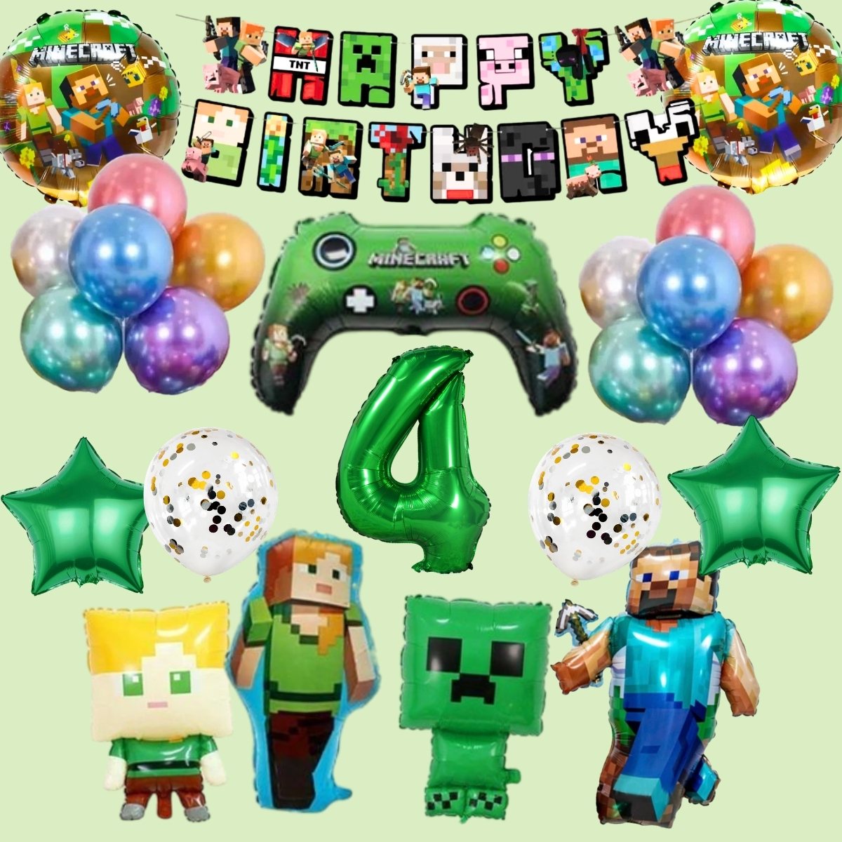 Minecraft 主題生日派對氣球套裝 32吋大數字氣球 派對佈置裝飾 香港現貨
