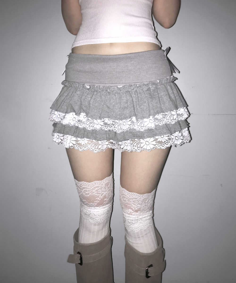 Ribbed Waist Ruffled Mini Skirt