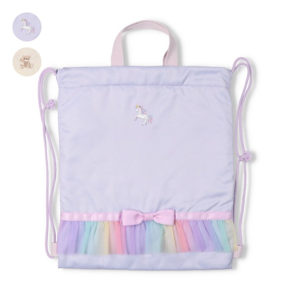 🆕【⭐訂購⭐】🇯🇵日本直送 獨角獸/小熊刺繡 薄紗褶邊 索繩背包🌀 [ELBD-0143][260318]