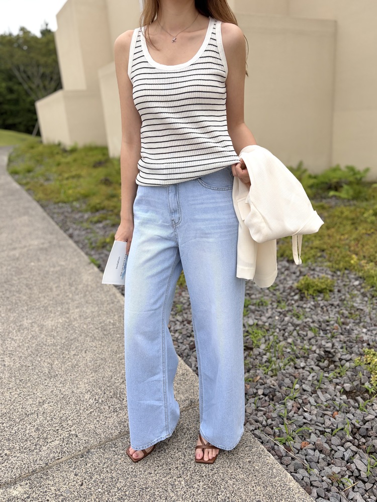 Linen Striped Tank Top (Whtie)
