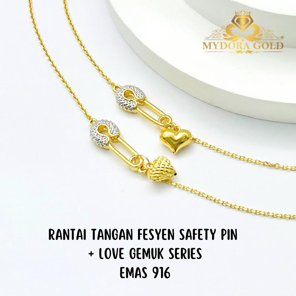 MYDORA Rantai Tangan Fesyen Safety Pin + Love Gemuk Series l EMAS 916/22K