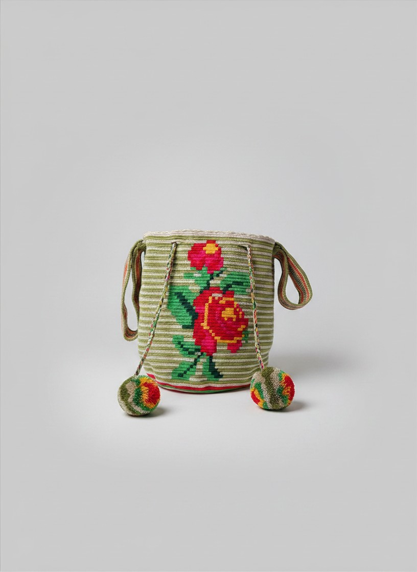 【背得起嘅藝術品】哥倫比亞正宗 Wayuu Mochila 手工民族編織袋  [預計 : 6月中至尾發貨] (PO-WY-GRNRED-F03)