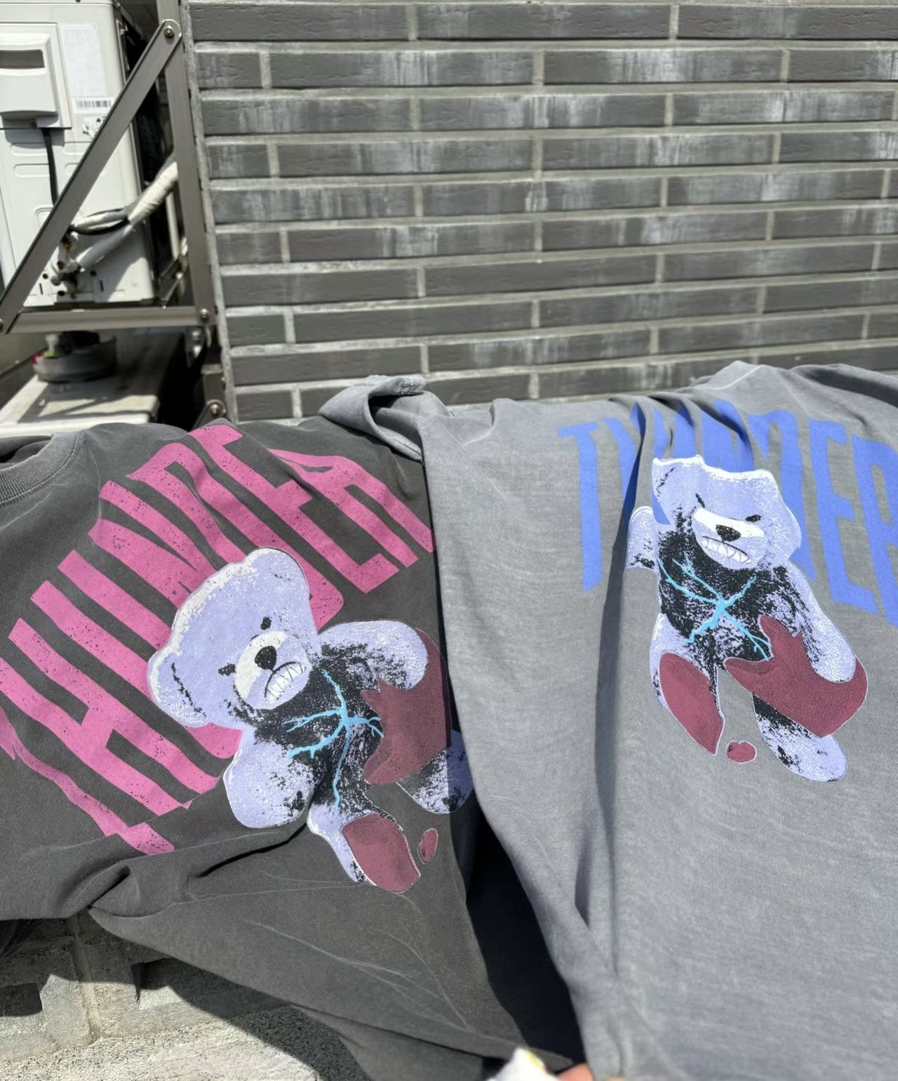 retro撞色熊熊print Tee