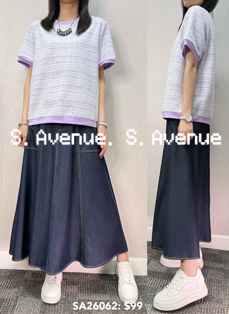 SA26062: 短袖混紗格仔top