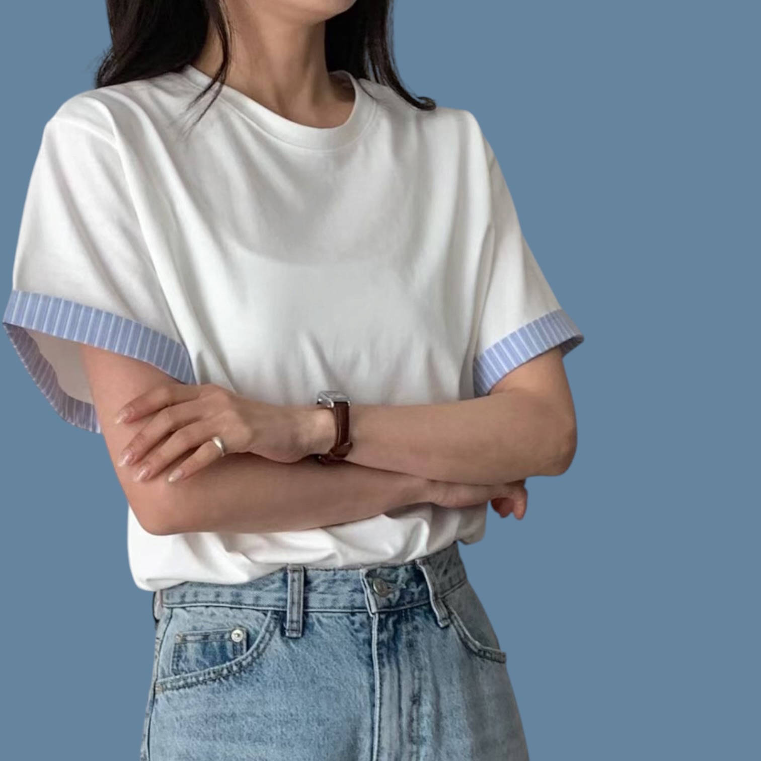 221095手袖間條恤Tee