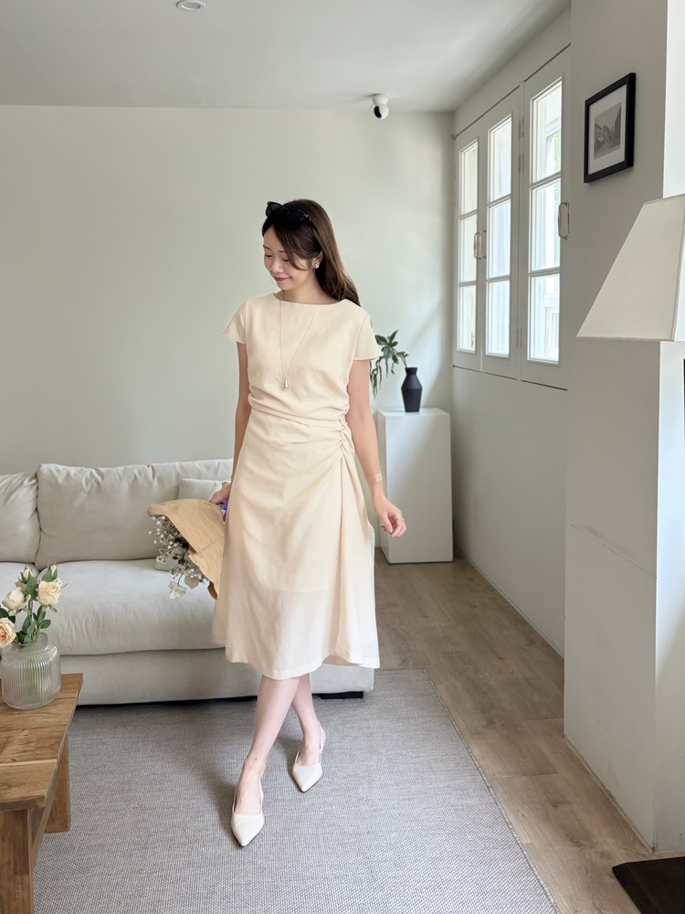 Belle Ruched Dress (Cream)