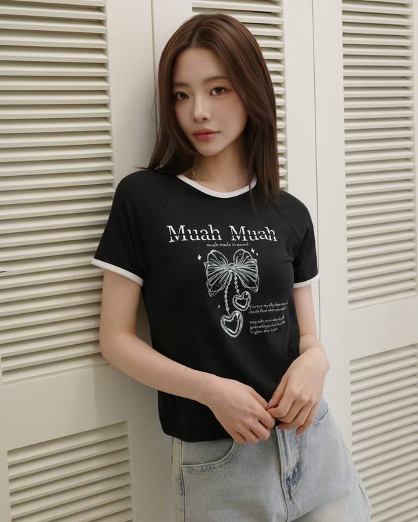 MuahMuah RAGLAN CONTRAST CROP HALF T-SHIRT