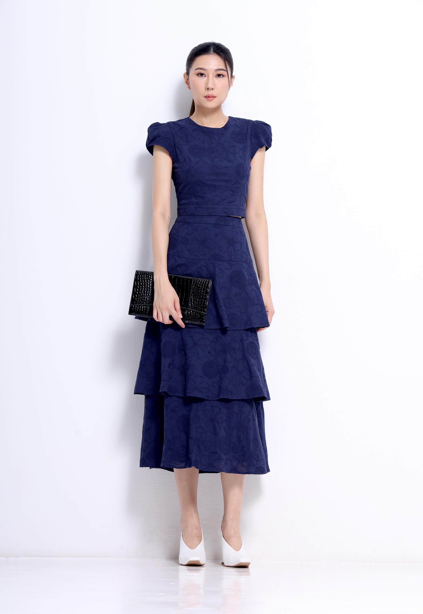 CS1428 Celestine Floral Tiered Midi Skirt