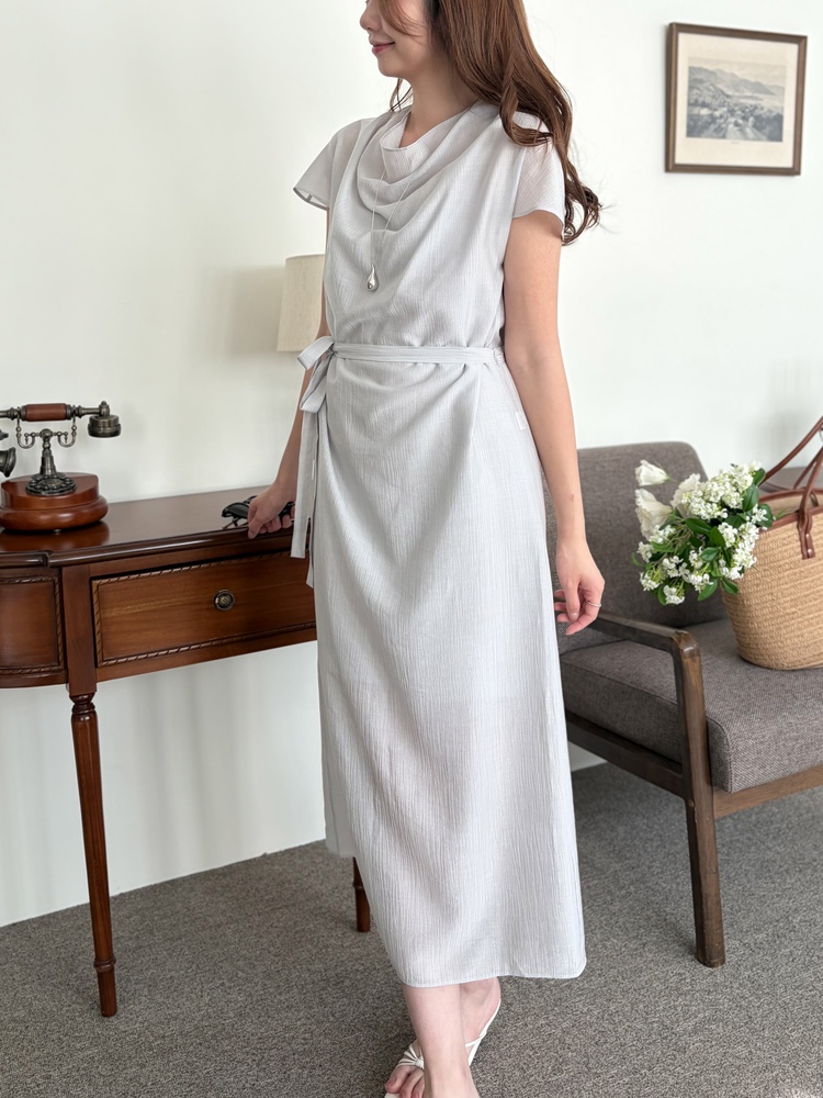 Draped Neck Dress with Inner Slip (Misty Blue)