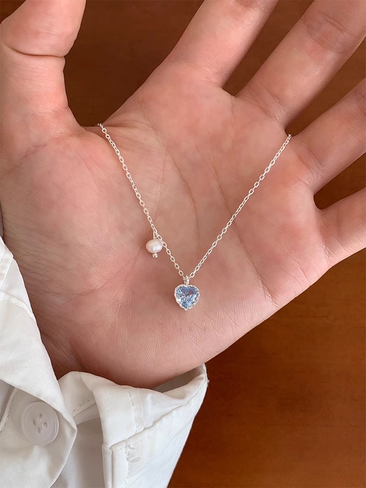清新蓝锆爱心珍珠项链