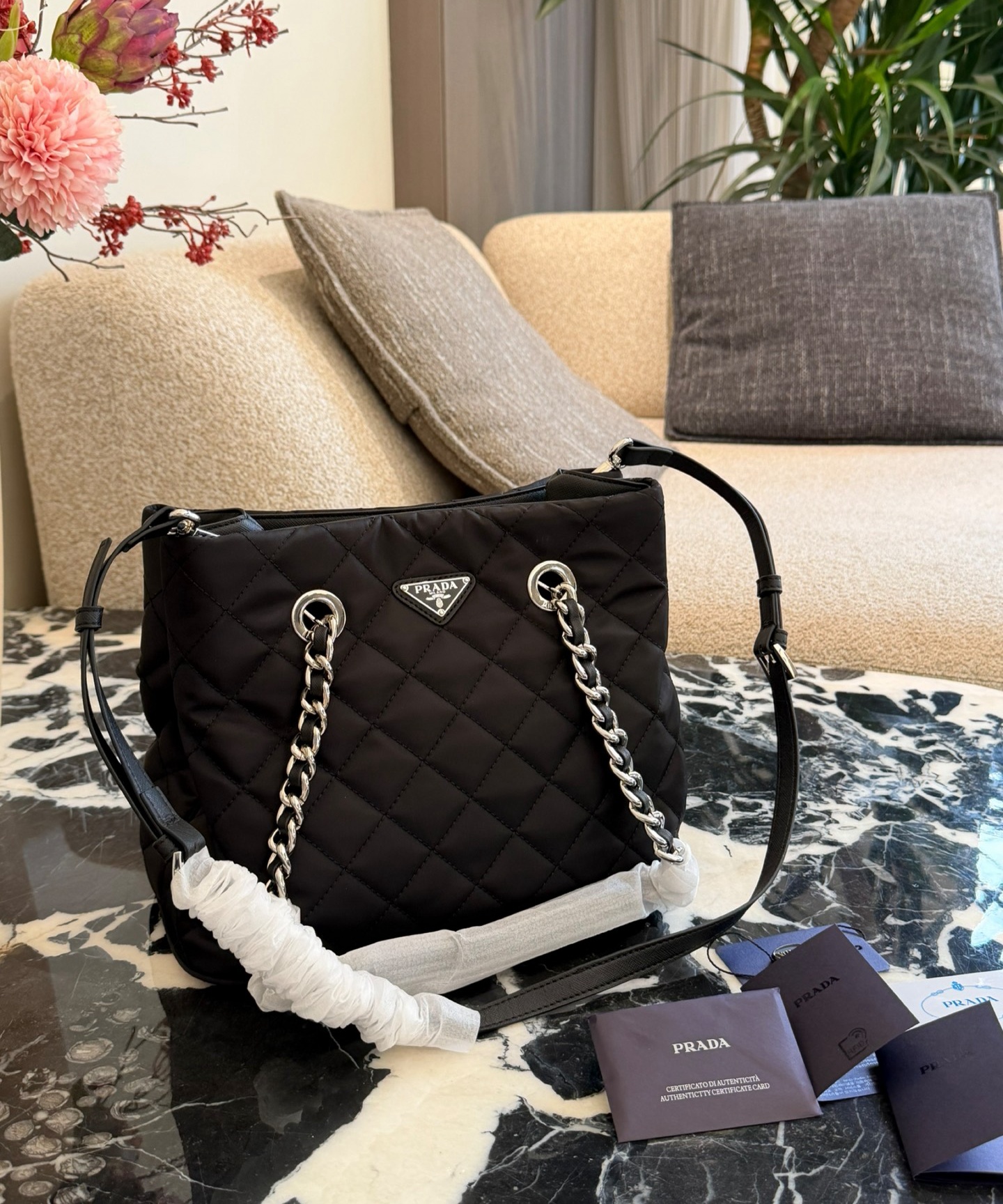 PRADA 菱格鏈條托特包