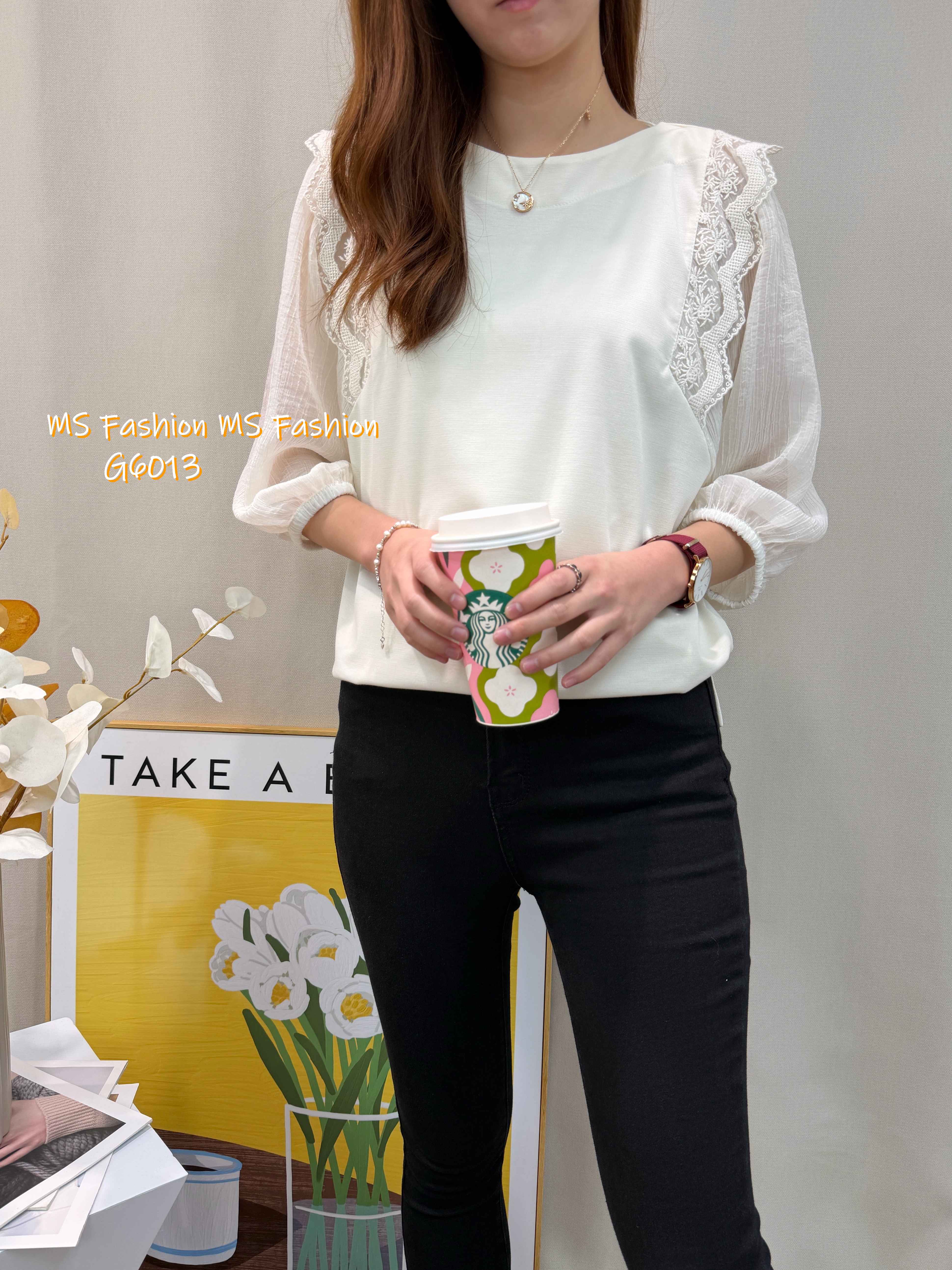 G6031 韓國🇰🇷肩lace拼布top