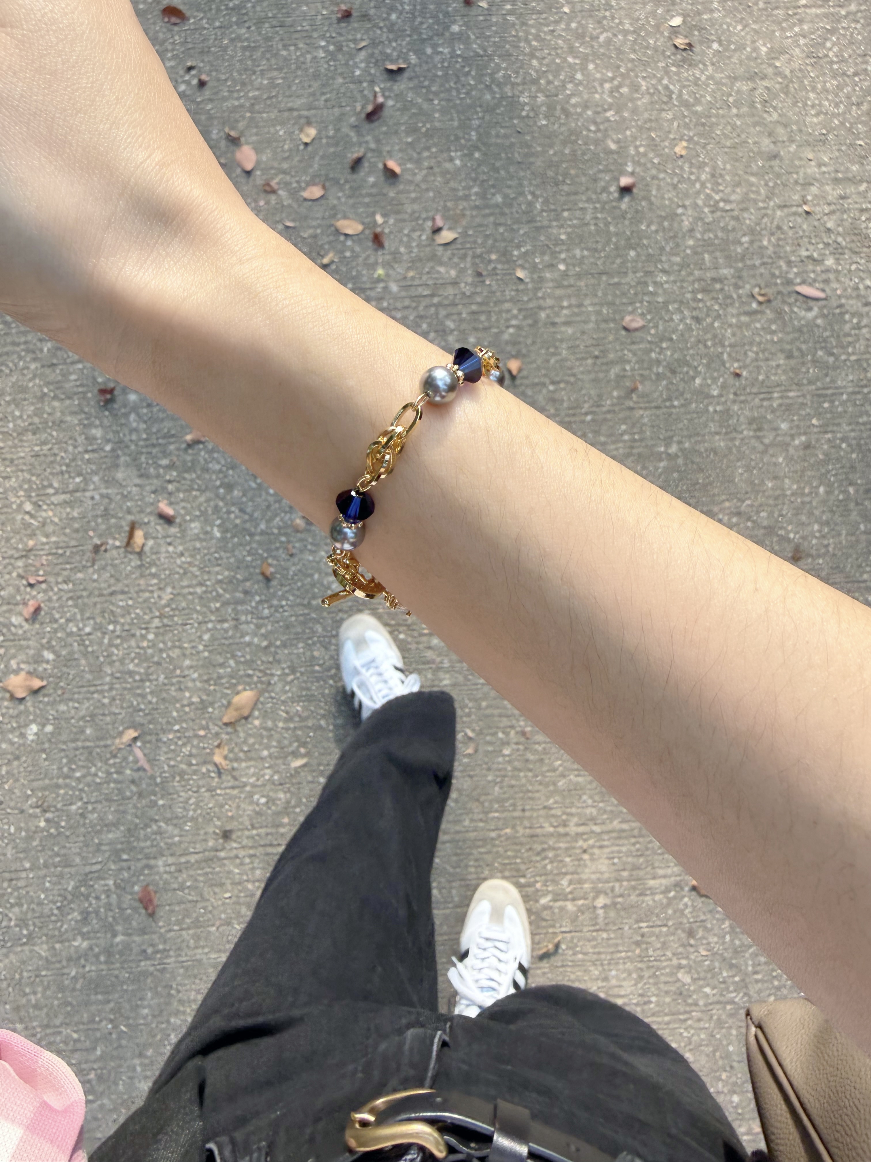 復古款水晶手鍊/皇家藍色x金色