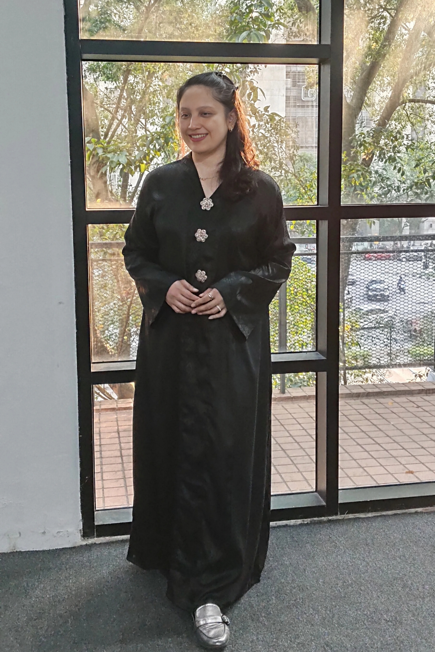 SATIN JANE DRESS - Black Texture