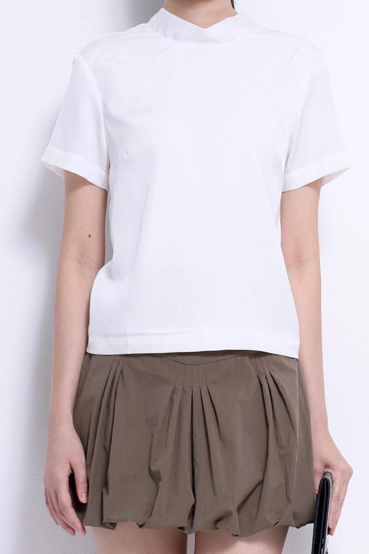 CB2712 BACK LOW TIE SHORT SLLV BLOUSE