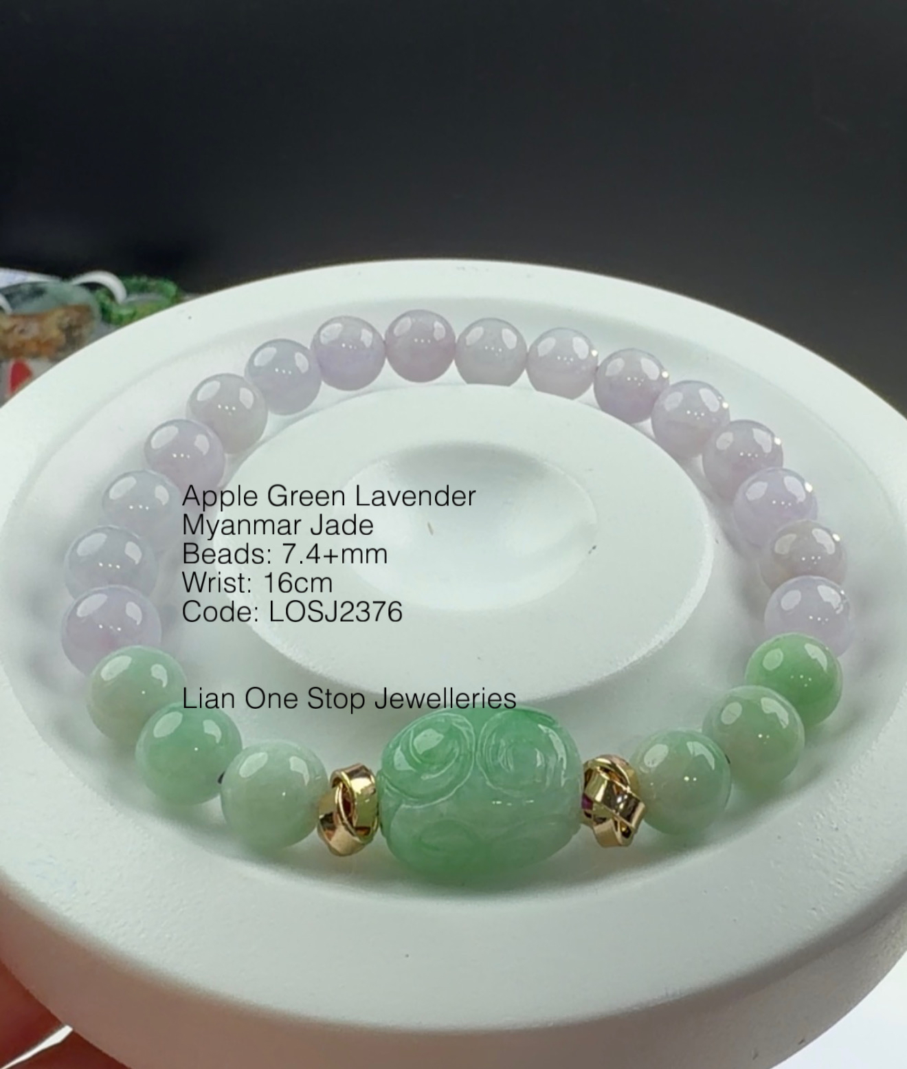 Code: LOSJ2376 Apple Green Lavender Myanmar Jade 7.4+mm 