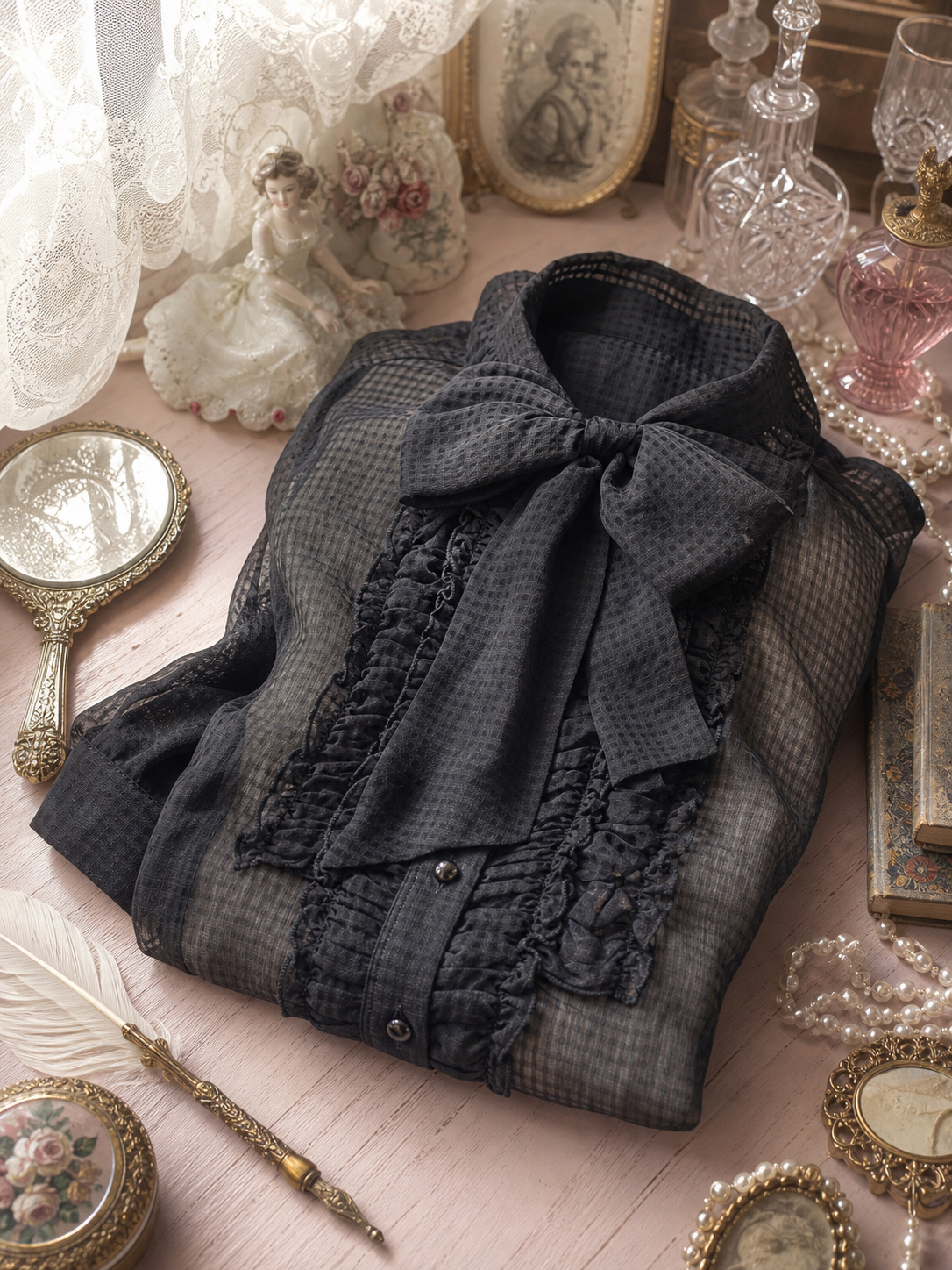 午夜魔法黑色公主雪紡襯衫Midnight Enchantment Black Princess Chiffon Blouse