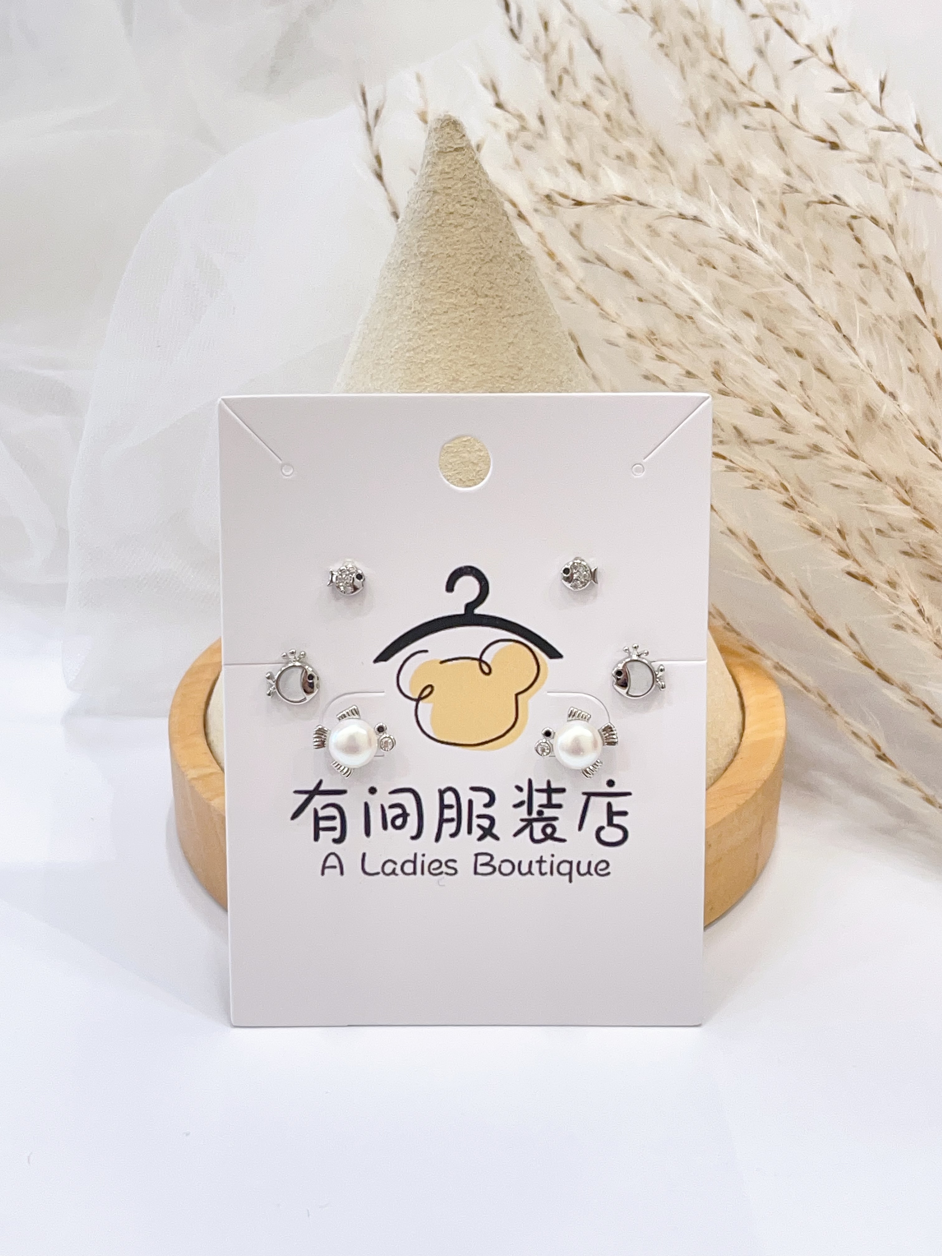 珍珠小鱼耳环套装