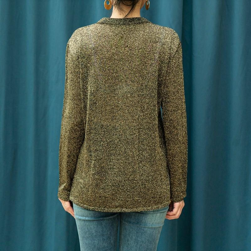 C.a. 1990s Stretchy Metallic Top with Machine Embroidery - Free Size (MT1515)