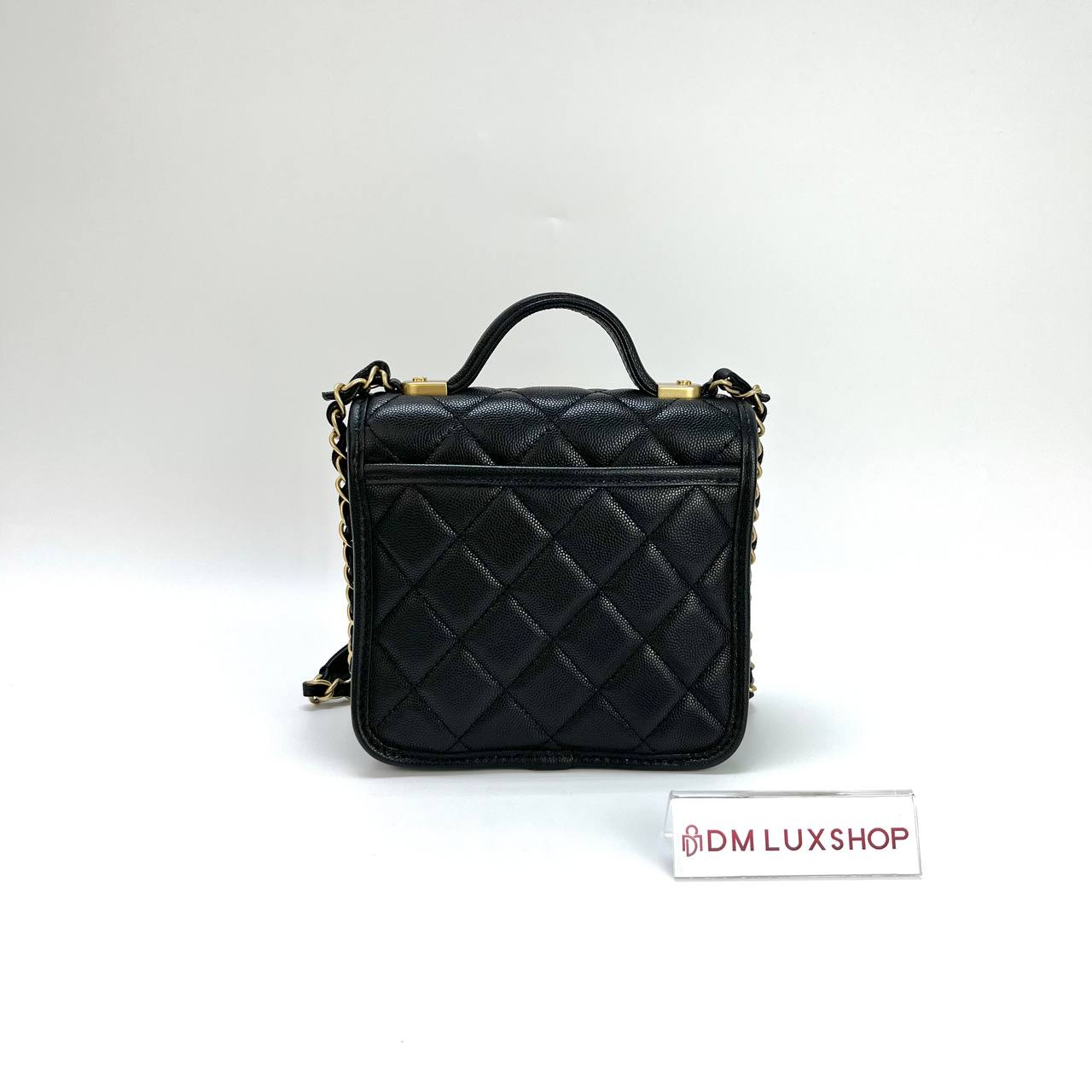 Chanel Black Caviar 25B Lucky Clover Top Handle Flap Bag GHW (Microchip)