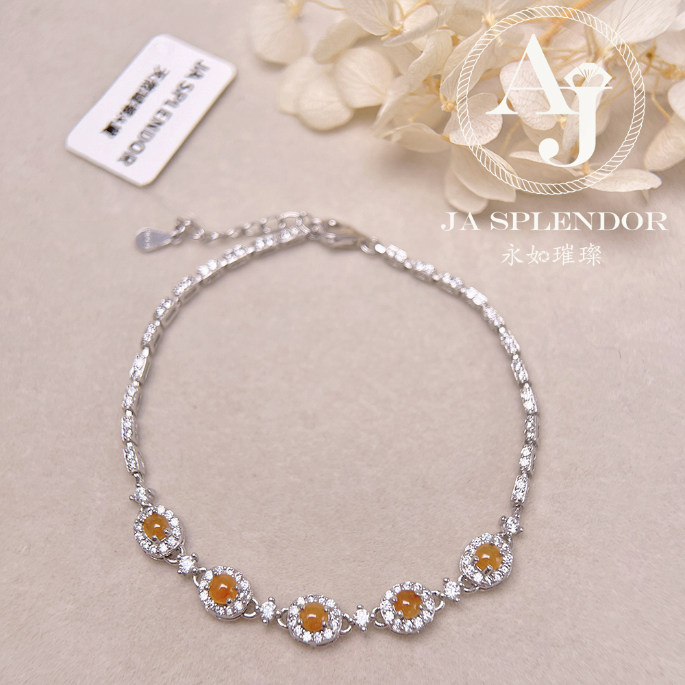 JBS-19 天然翡翠A 玉 冰種黃翡蛋面純銀手鏈