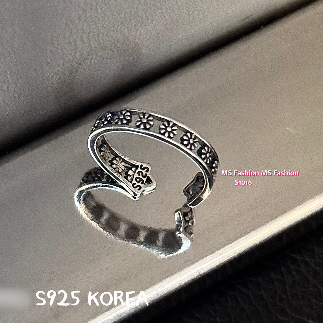 S1018 韓國🇰🇷S925純銀復古花花前開口戒指