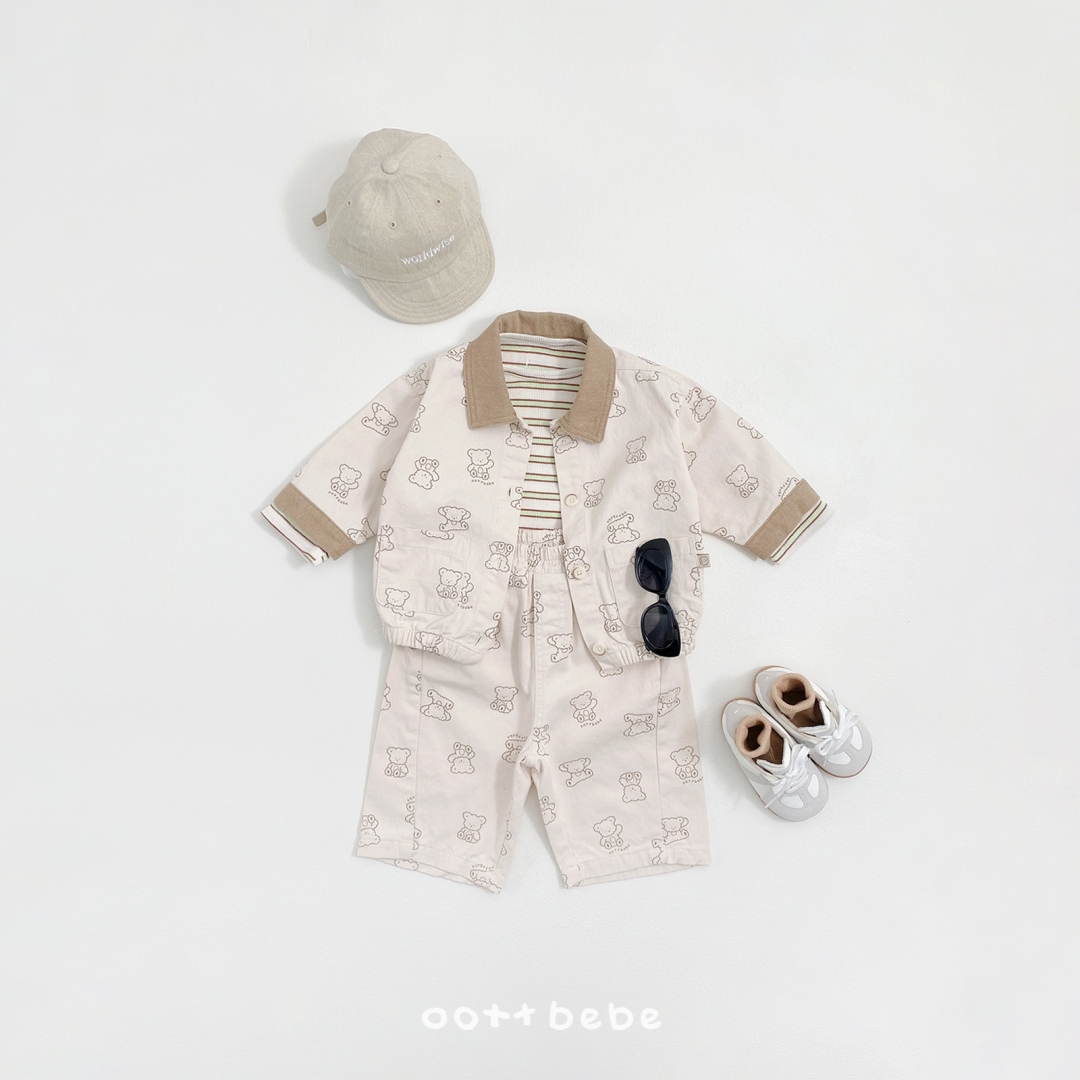 🌸預訂 韓國直送🌸🇰🇷OOTTBEBE兩色小熊滿印斜紋布牛仔外套
