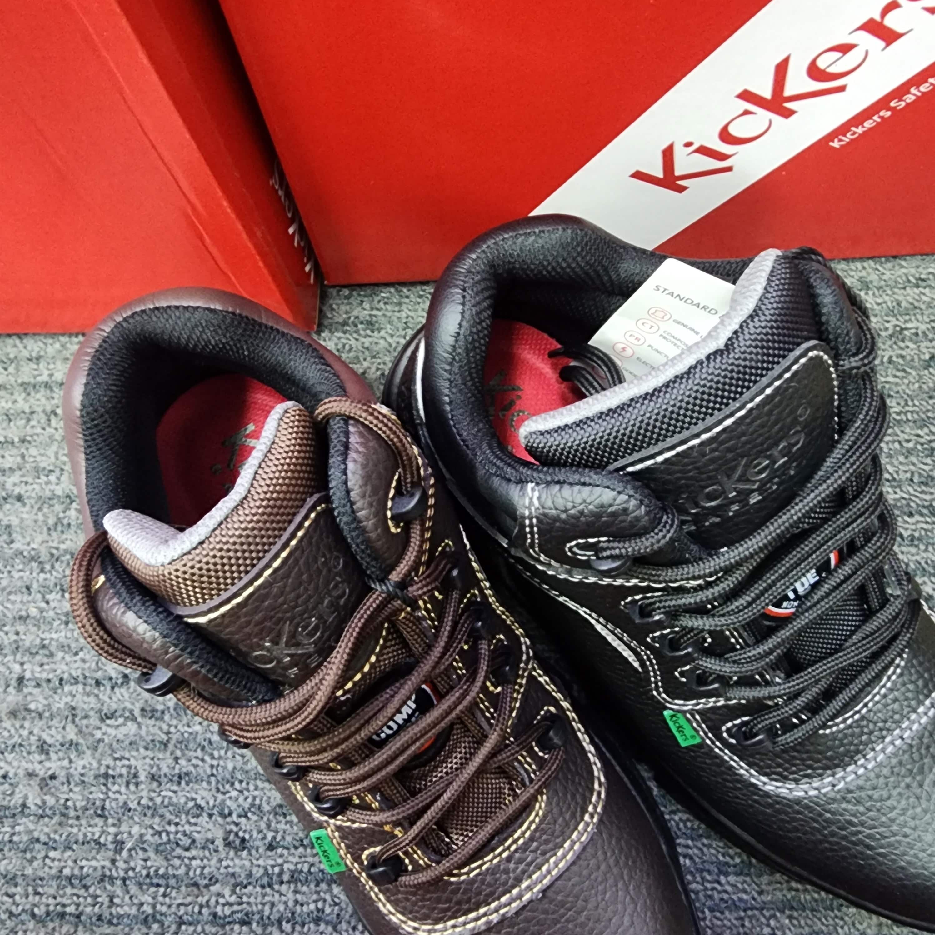(FREE KICKERS INSOLE) KicKers Safety Shoes 1768 Mid Cut lace Up Black Brown Metal Free Rubber Sole