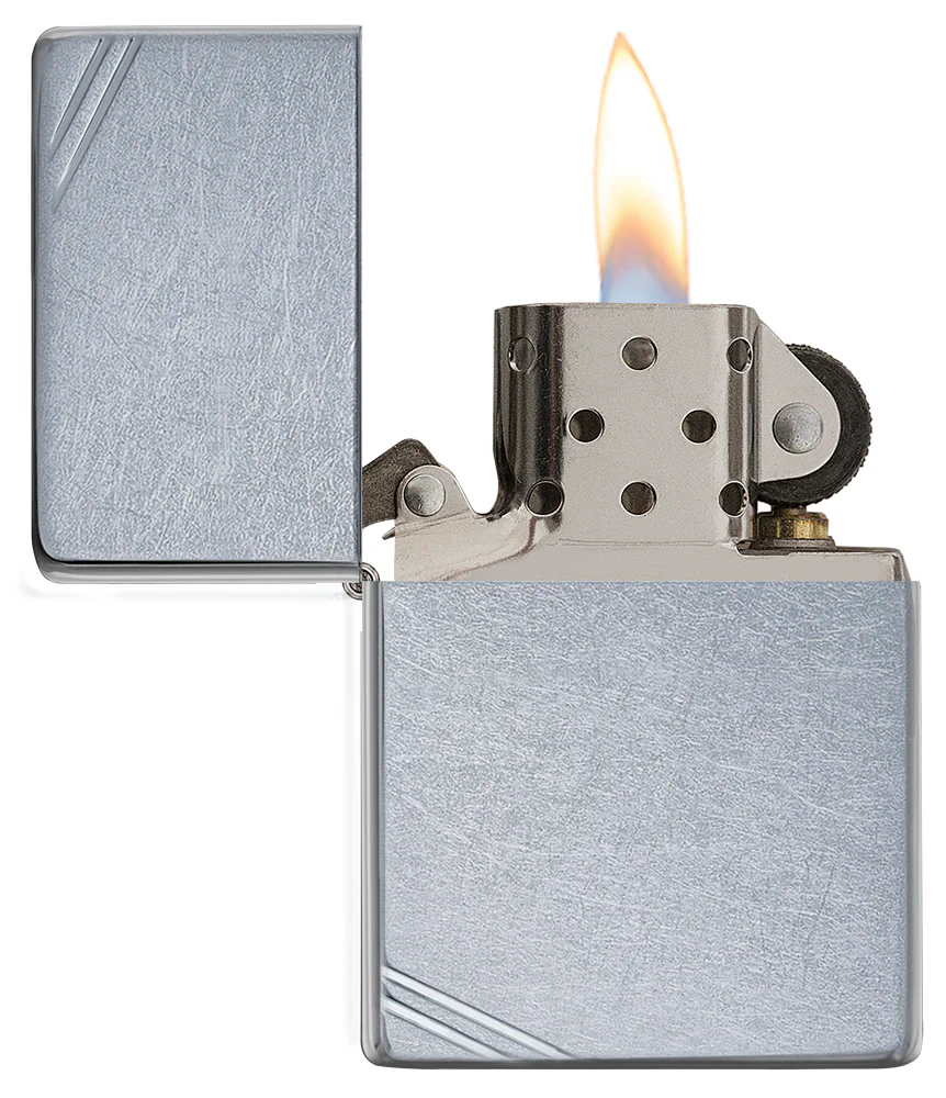 美國製造 | Zippo指定經銷商 Zippo 267 經典街頭鉻打火機 – 圓角復古 1937 仿製帶角斜線Vintage Street Chrome Lighter – Rounded Corners 1937 Replica wi